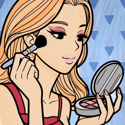 little girl putting on makeup