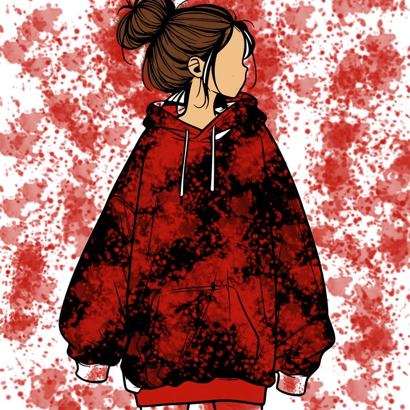 realistic girl with a oversized sweatshirt on and a bun