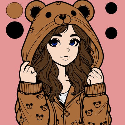realistic girl in a animal pjs hoodie
