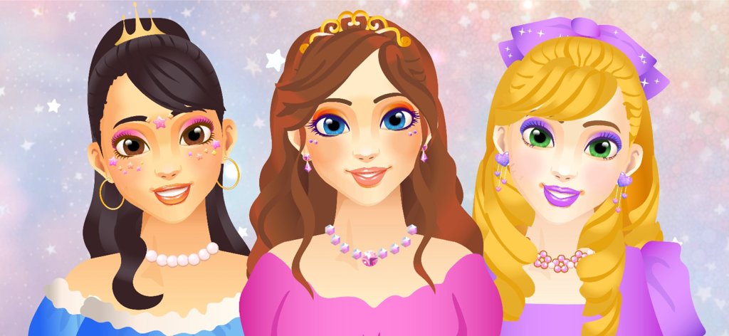Makeup Games: Beauty Princess - Three princesses with colorful makeup and royal jewelry