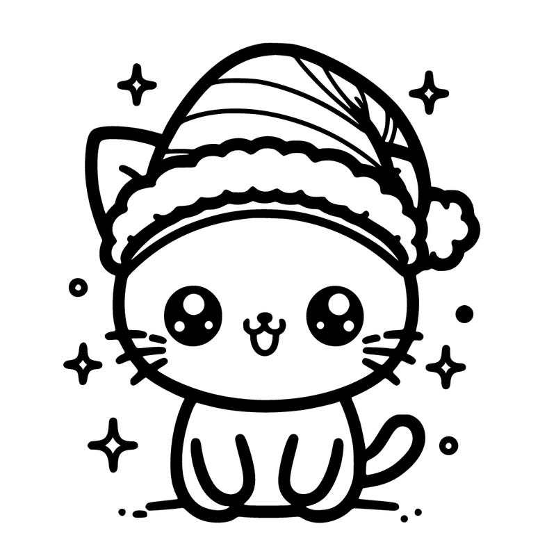 kawaii cat with santa hat
