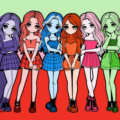 a group of girls realistic