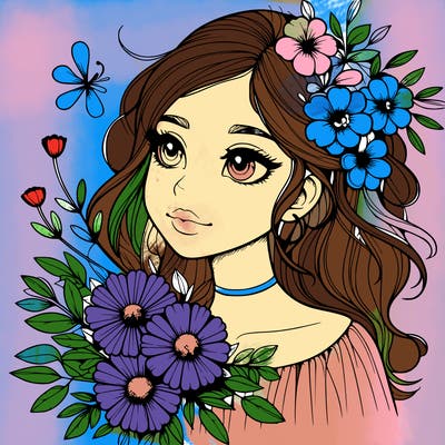 realistic girl with flowers