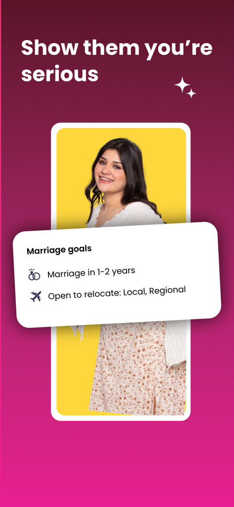 A profile on the Sikhing app displaying marriage goals such as marriage within 1 to 2 years and relocation preferences.