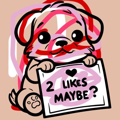 a puppy holding a sign that says 2 likes maybe?