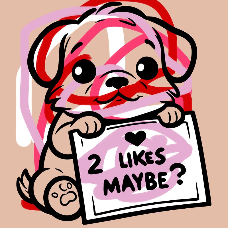 a puppy holding a sign that says 2 likes maybe?