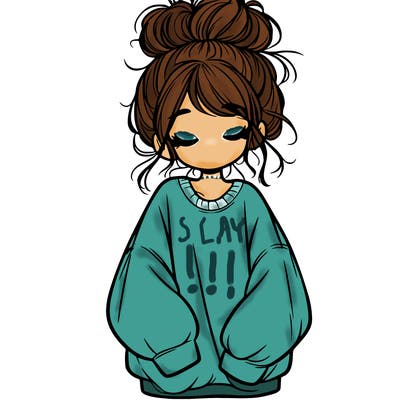 girl with baggy sweatshirt and messy bun