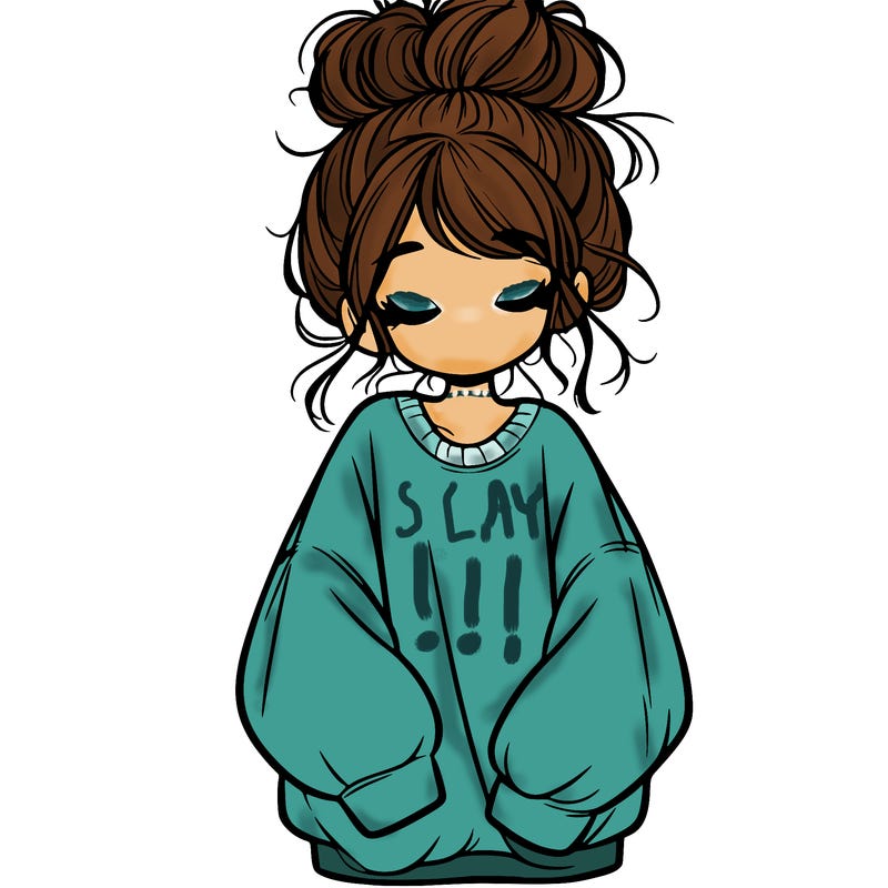 girl with baggy sweatshirt and messy bun