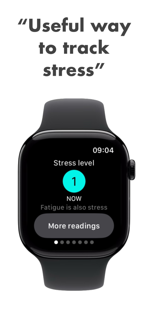 StressFace: HRV Stress Tracker - StressFace app displaying a stress level score on an Apple Watch screen