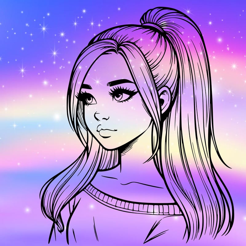 realistic girl with a high ponytail