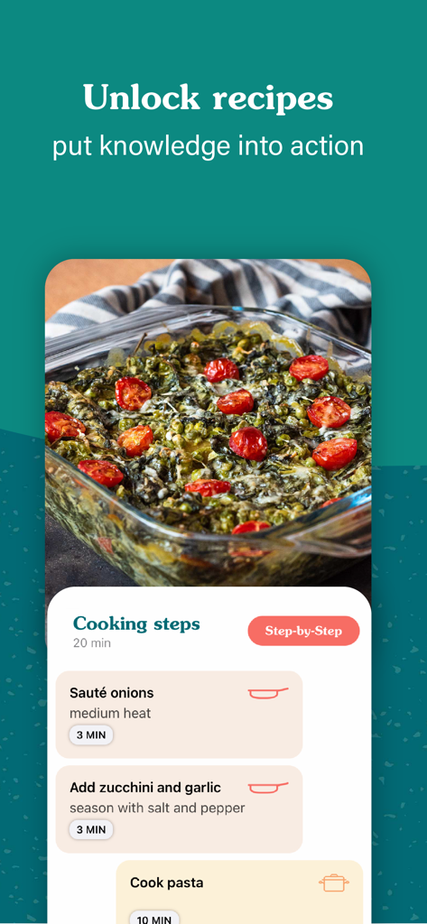 Step-by-step cooking instructions and recipe interface in the Fork Ranger app