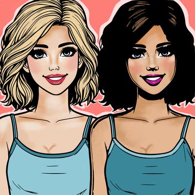 beautiful teenage girl with big smile and short hair realistic