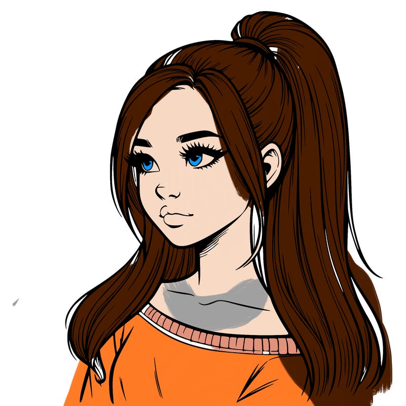 realistic girl with a high ponytail