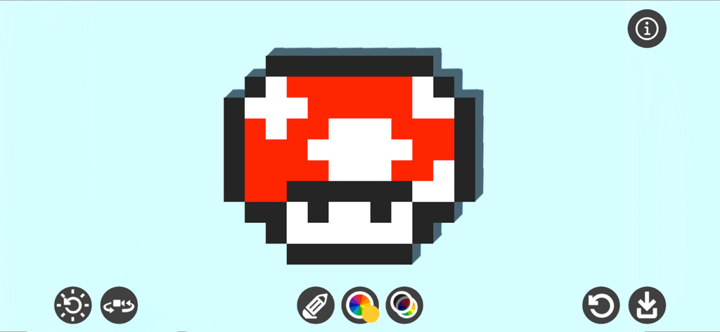 Pixel Draw 3D - Ein 3D-Pixelkunst-Pilz, erstellt in der Pixel Draw 3D mobilen App-Oberfläche