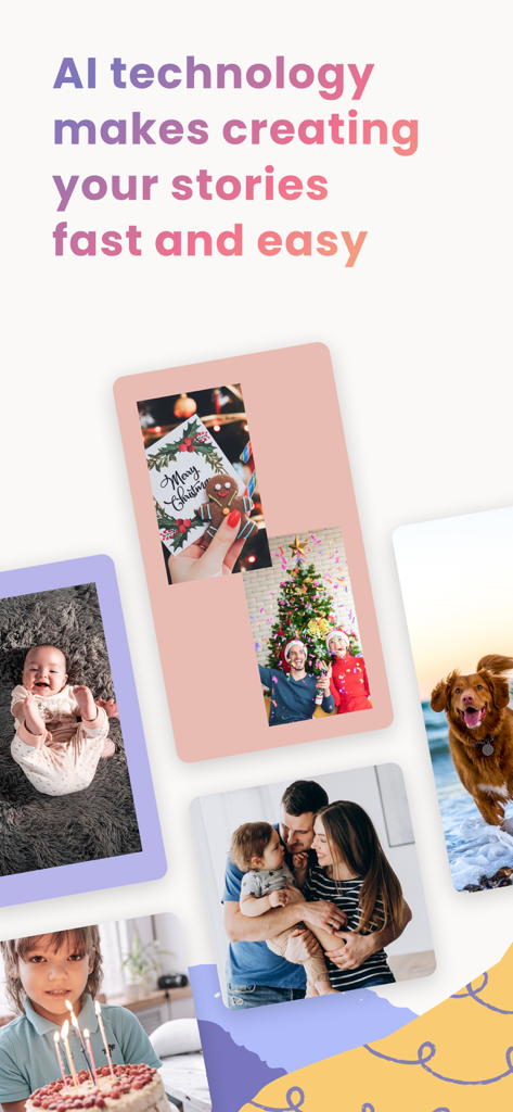 VDO Video Maker by PicCollage - Una demostración de la aplicación VDO Video Maker usando tecnología de IA para crear historias a partir de fotos de estilo de vida y familiares.