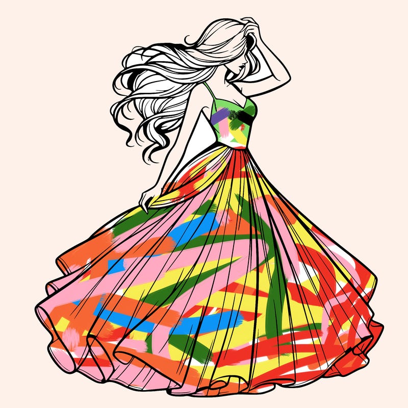 realistic woman with dress flowing in the wind