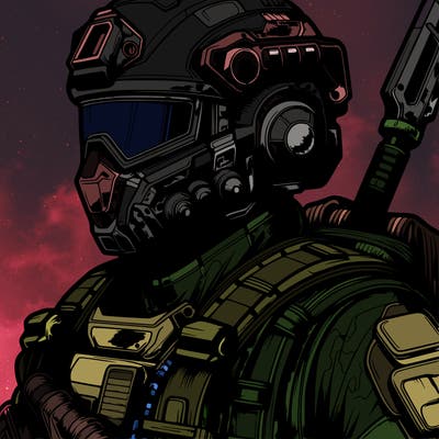 a realistic military warrior with high tech armor and helmet