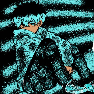 a male hoddie ripped jeans messy hair anime