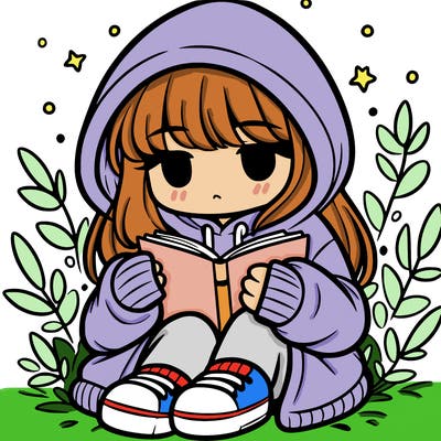 girl in oversized hoodie reading a book