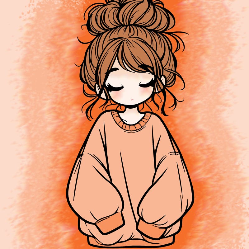 girl with baggy sweatshirt and messy bun