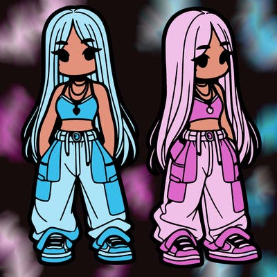 girl in baggy pants crop top and long hair