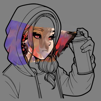 a realistic girl, spray painting