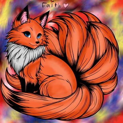 realistic detailed 9 tailed anime fox