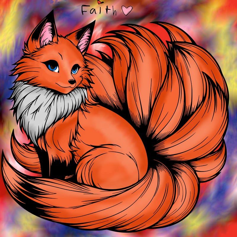 realistic detailed 9 tailed anime fox