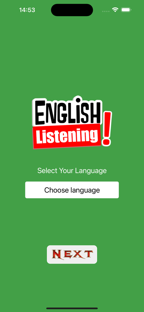 Learn English Listening - Pantalla de inicio de la aplicación Learn English Listening mostrando opciones de selección de idioma