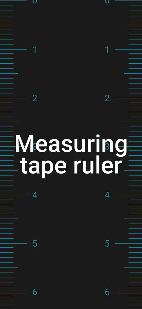 アプリ名「Measuring tape ruler」と、側面に測定スケールが表示されたデジタル定規インターフェース