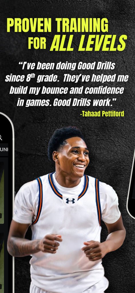 Testimonial from athlete Tahaad Pettiford for Good Drills basketball training app