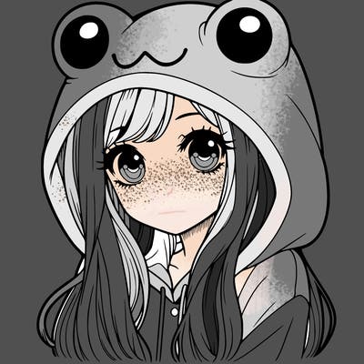 a pretty girl wearing a frog hoodie portrait with long hair