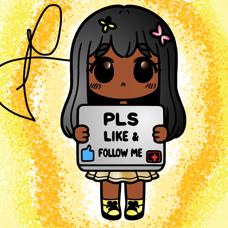 girl holding a sign that says pls like and follow me