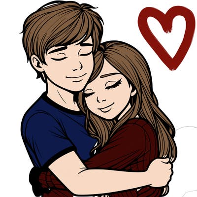 realistic guy and realistic girl hugging