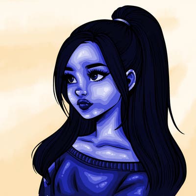 realistic girl with a high ponytail