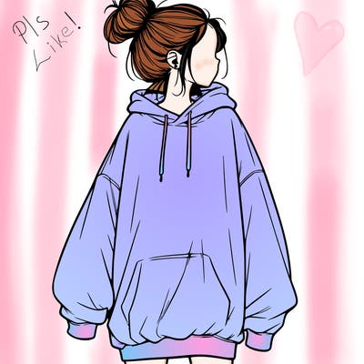 realistic girl with a oversized sweatshirt on and a bun