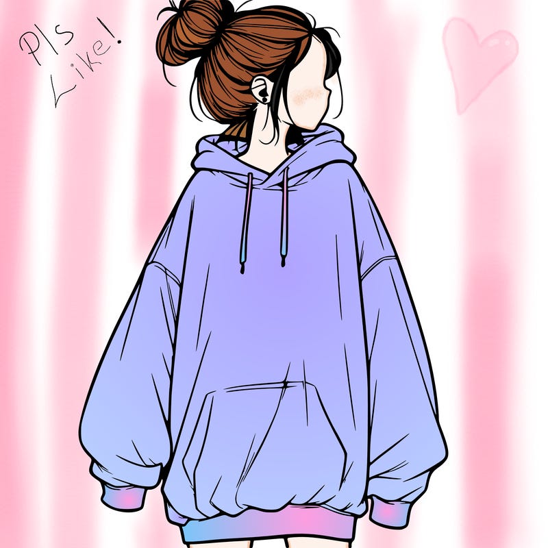 realistic girl with a oversized sweatshirt on and a bun