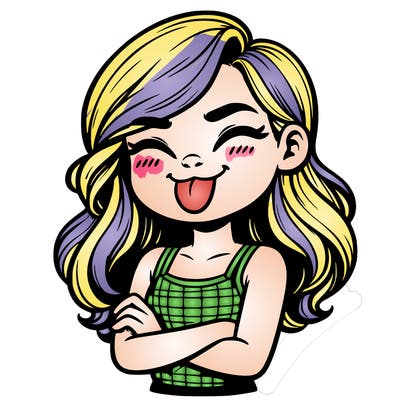 realistic girl crossing her arms and wearing a tank top with her tongue held out she has long hair