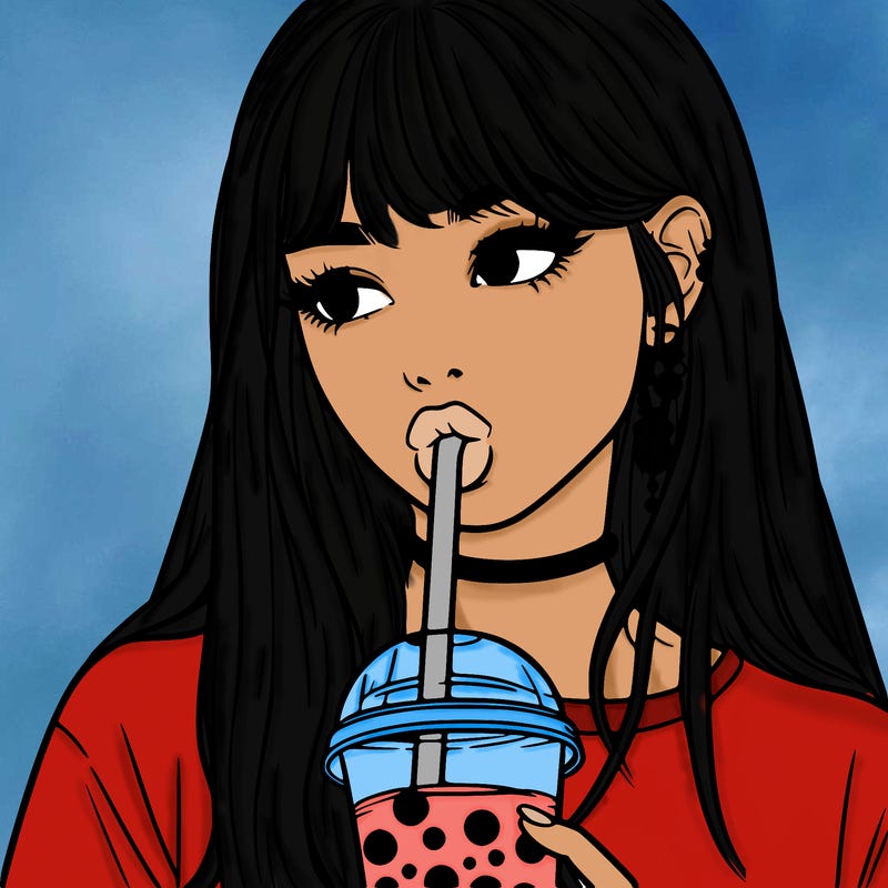 aesthetic realistic girl drinking boba