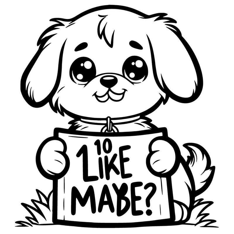 a cute dog holding up a sign saying10 like maybe?