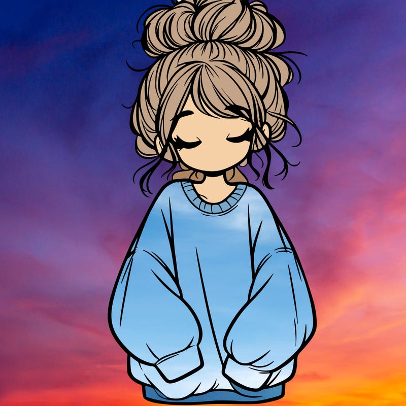 girl with baggy sweatshirt and messy bun