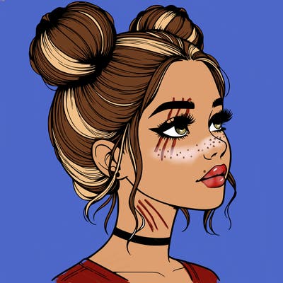 realistic girl with buns on the top of her head