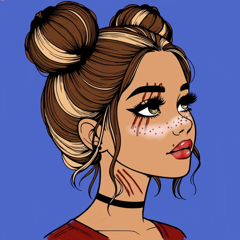 realistic girl with buns on the top of her head