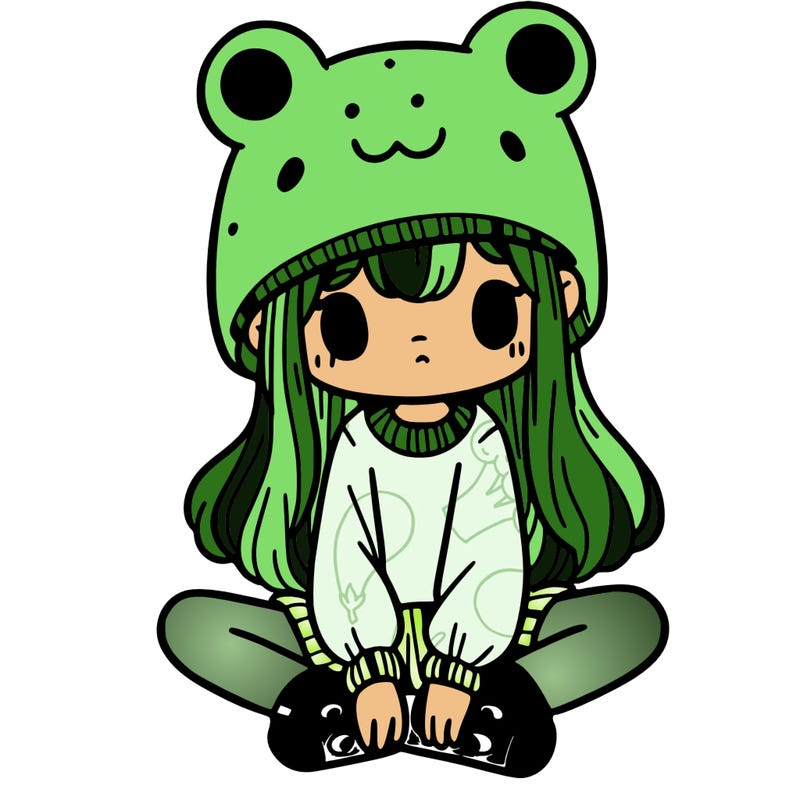 a girl wearing a frog hat and some frog socks