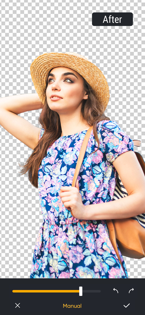 Mujer con fondo transparente en una aplicación de edición de fotos