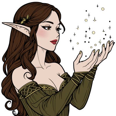 realistic elf girl doing magic