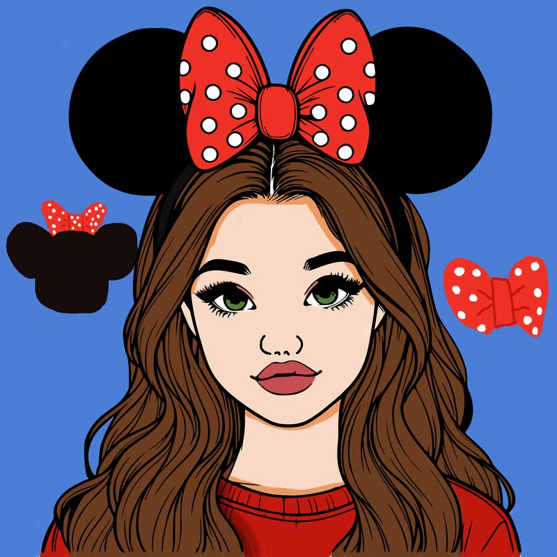 aesthetic realistic girl wearing mickey mouse ears