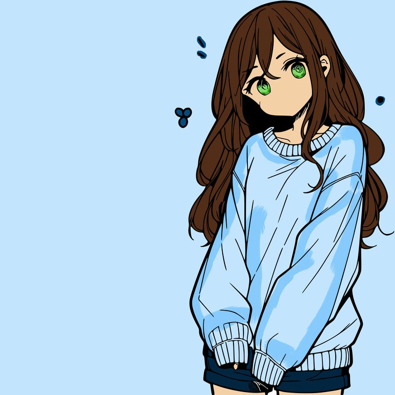 manga teen girl  in a sweater and baggy pants