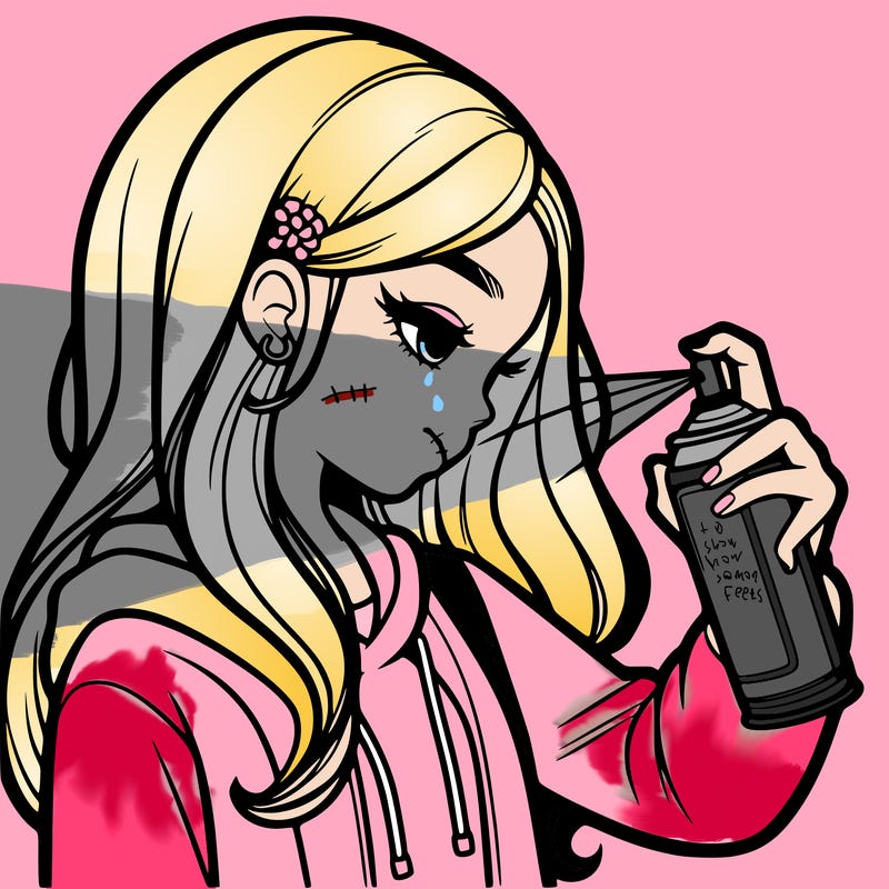 a realistic girl spray painting