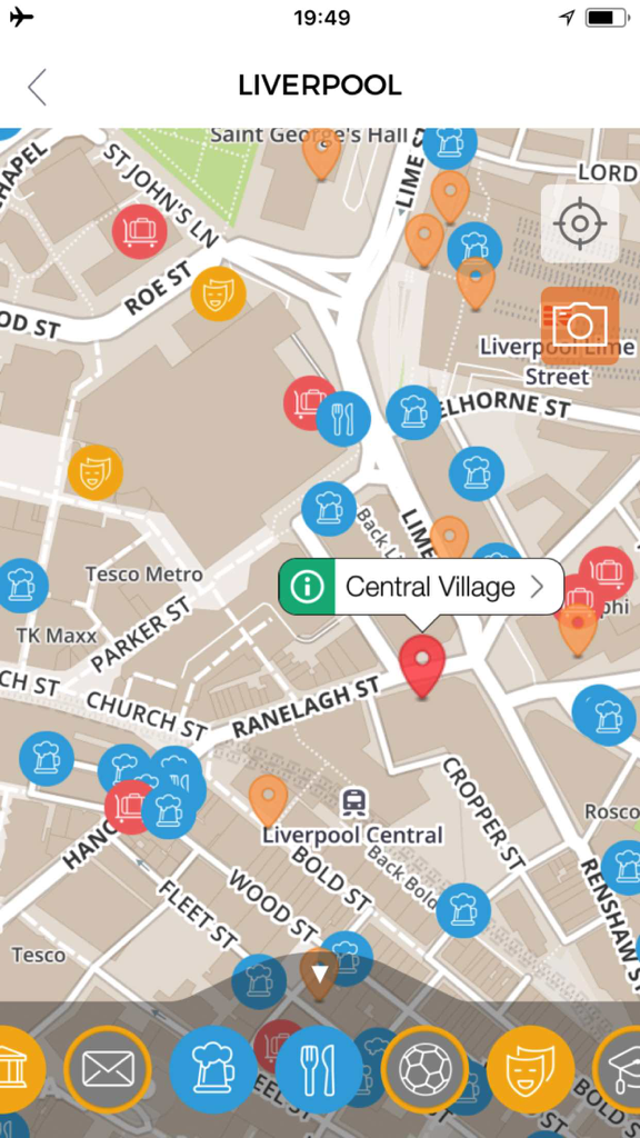 Interactive offline map of Liverpool with points of interest icons